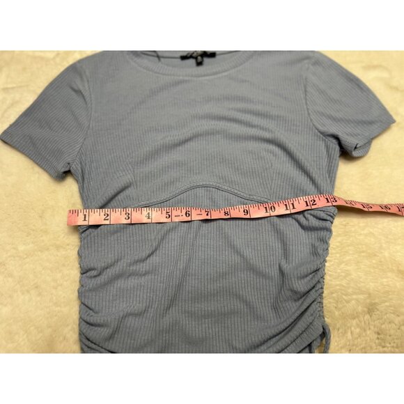 Mixed Threads Womens Ribbed Ruched Side Tie T-Shirt Top S Blue - Picture 4 of 6